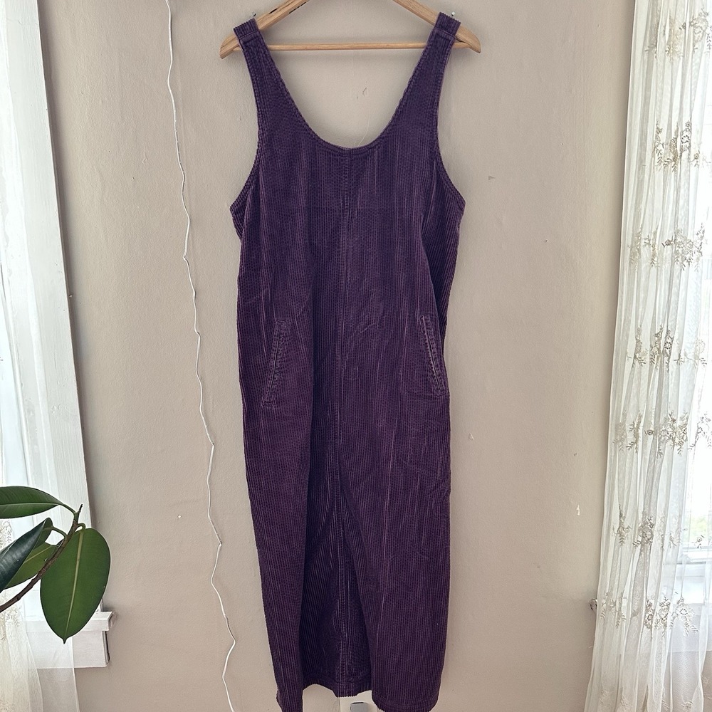 VTG JG Hook Women Maxi Jumper Dress Size 12P Purple Corduroy Cottagecore Overall - Picture 1 of 8